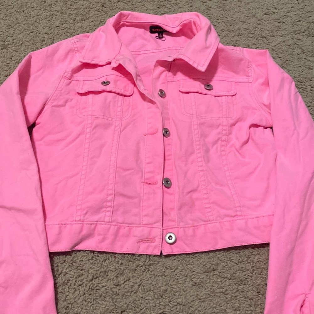 Cropped pink denim style jacket